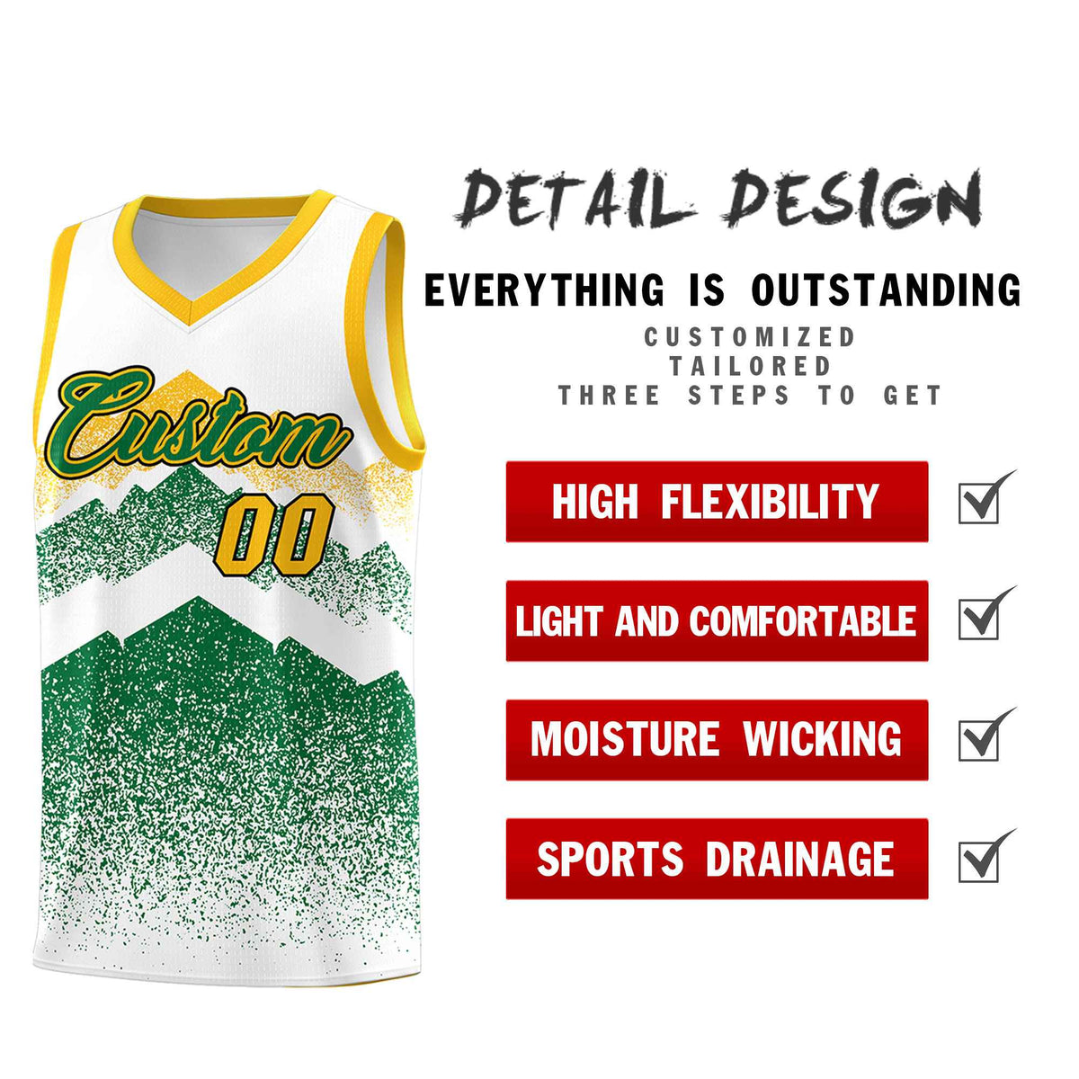 Personalized Youth Basketball Jerseys   White Kelly Green Gradient Mountain Design Uniforms