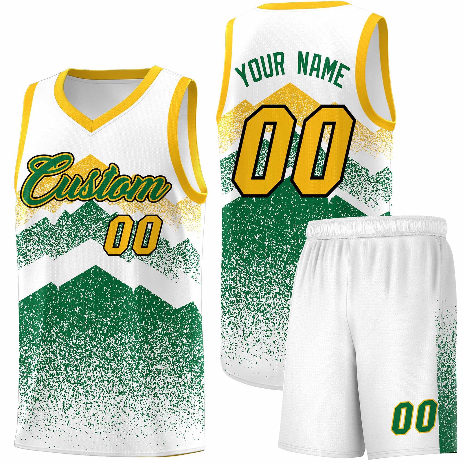 Personalized Youth Basketball Jerseys   White Kelly Green Gradient Mountain Design Uniforms