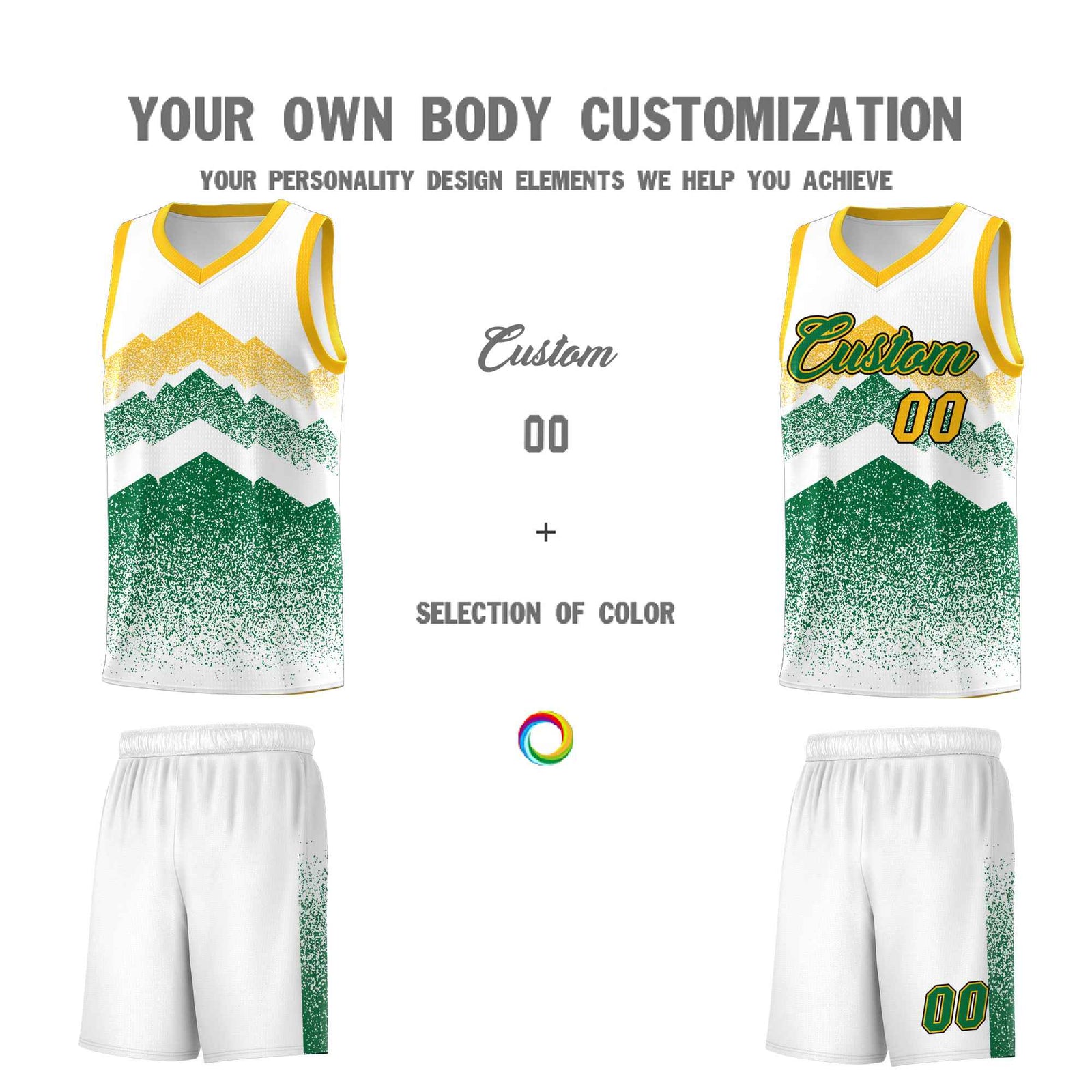 Personalized Youth Basketball Jerseys   White Kelly Green Gradient Mountain Design Uniforms