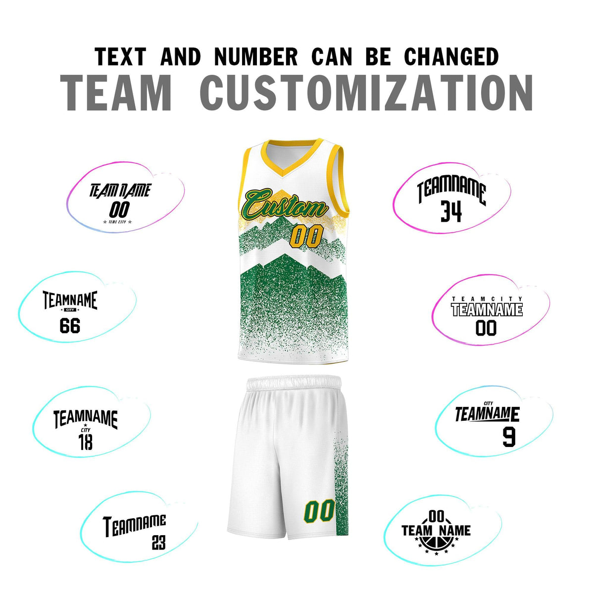 Personalized Youth Basketball Jerseys   White Kelly Green Gradient Mountain Design Uniforms