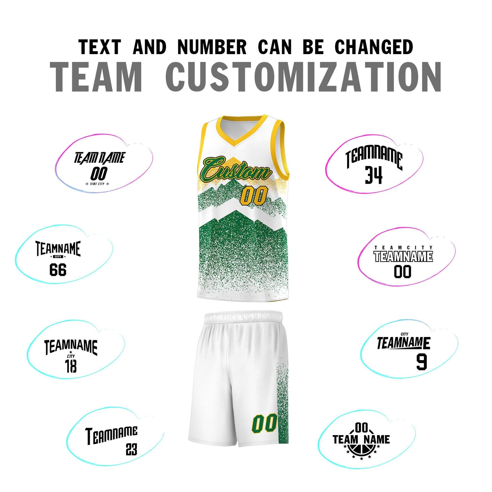 Personalized Youth Basketball Jerseys   White Kelly Green Gradient Mountain Design Uniforms