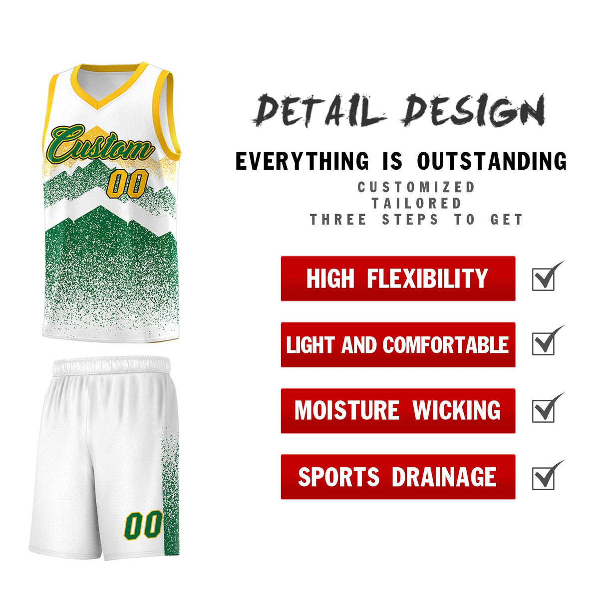 Personalized Youth Basketball Jerseys   White Kelly Green Gradient Mountain Design Uniforms