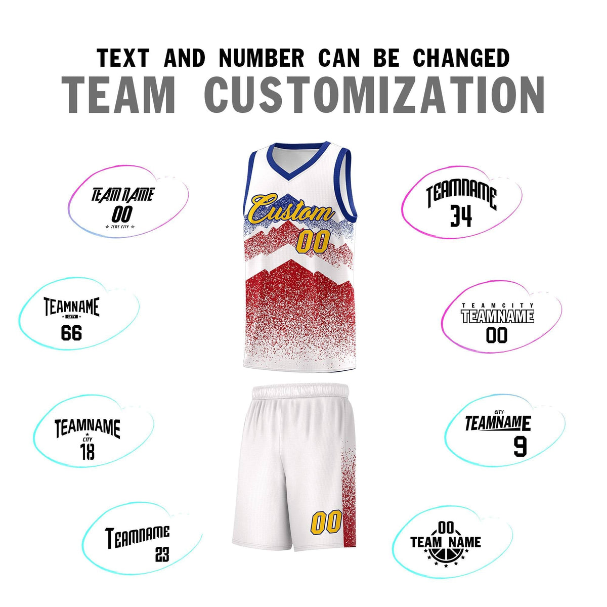 Custom Youth Basketball Jerseys White Red Gradient Mountain Design Uniforms