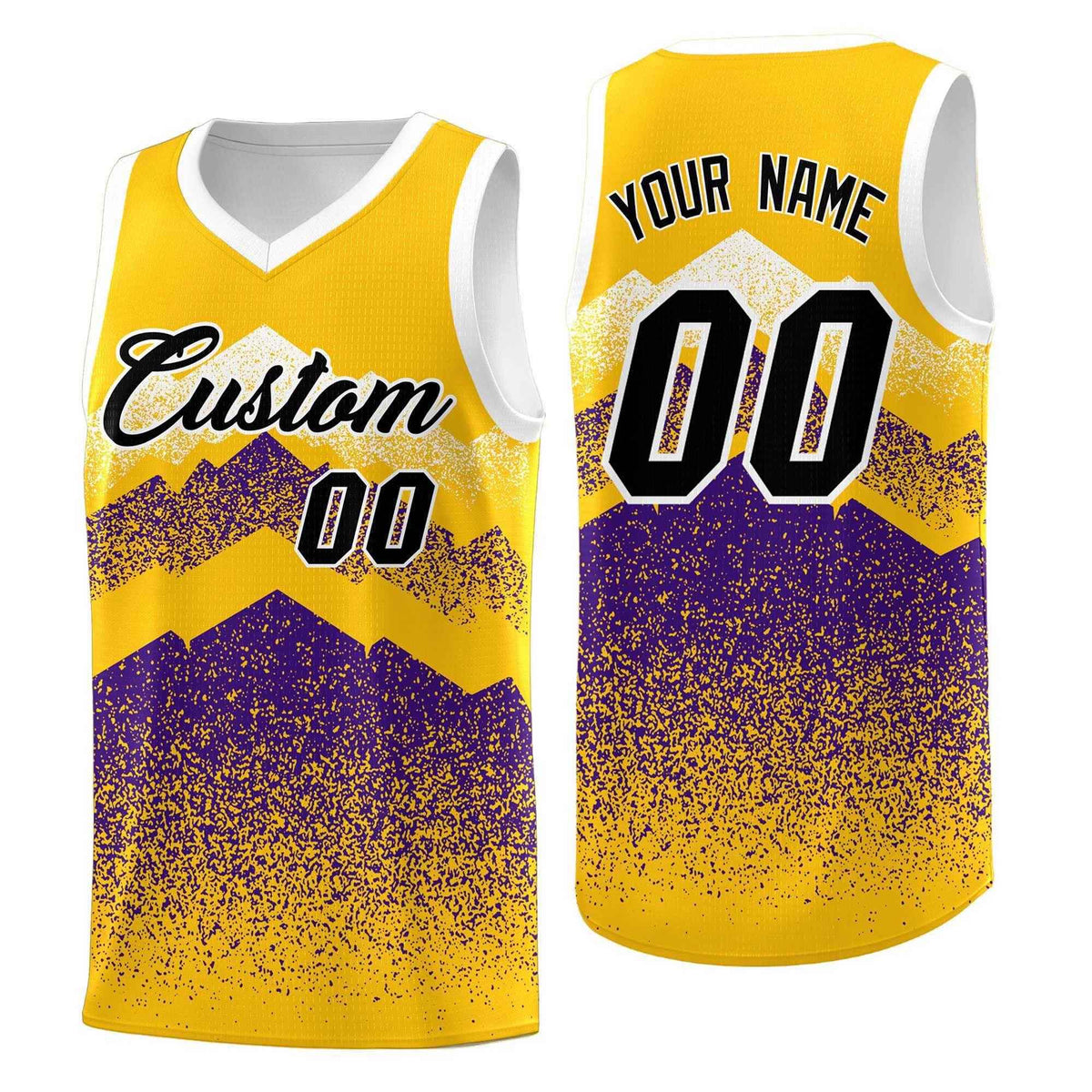 Custom Youth Basketball Jerseys Gold Purple Gradient Mountain Design Uniforms