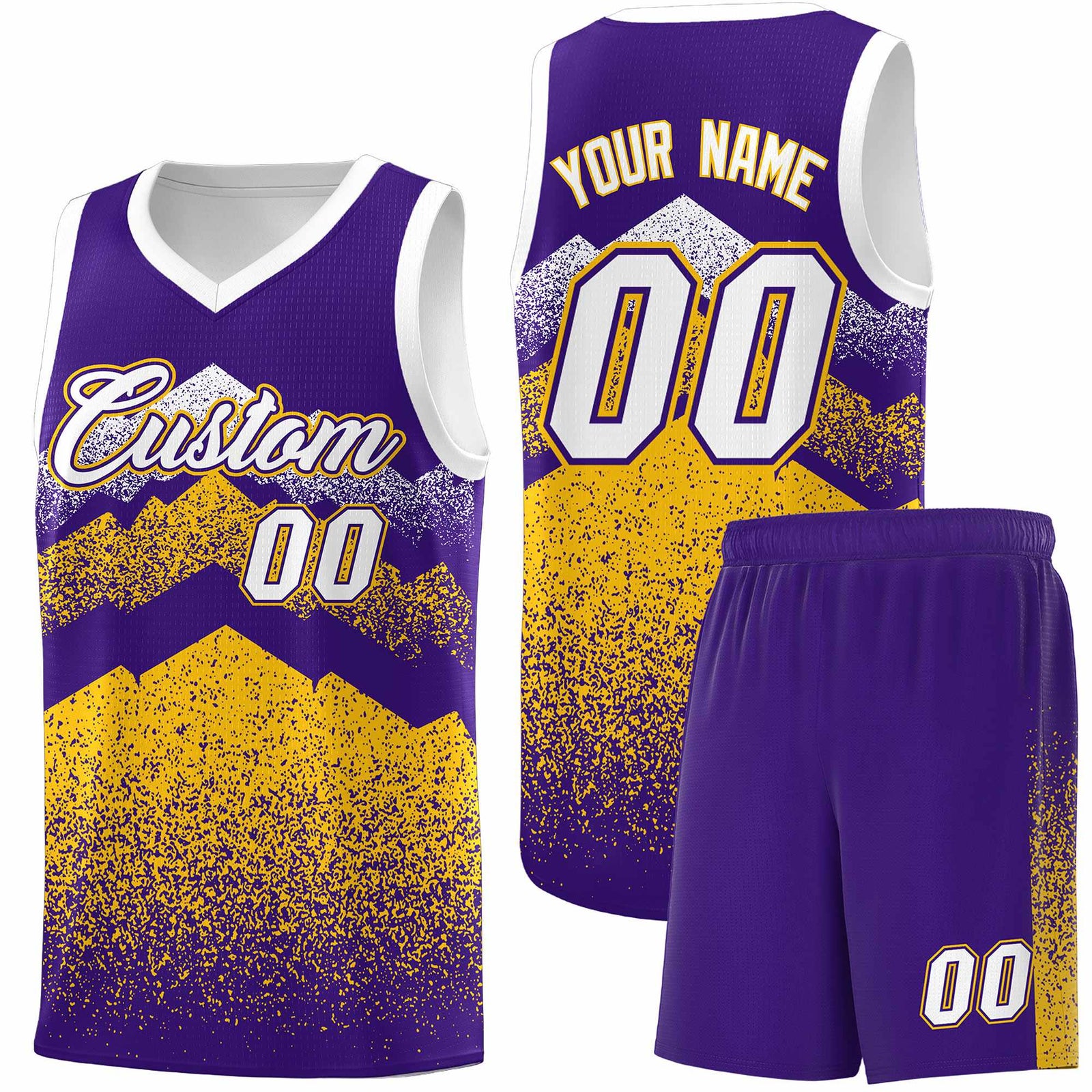 Personalized Youth Basketball Jerseys   Purple Gold Gradient Mountain Design Uniforms
