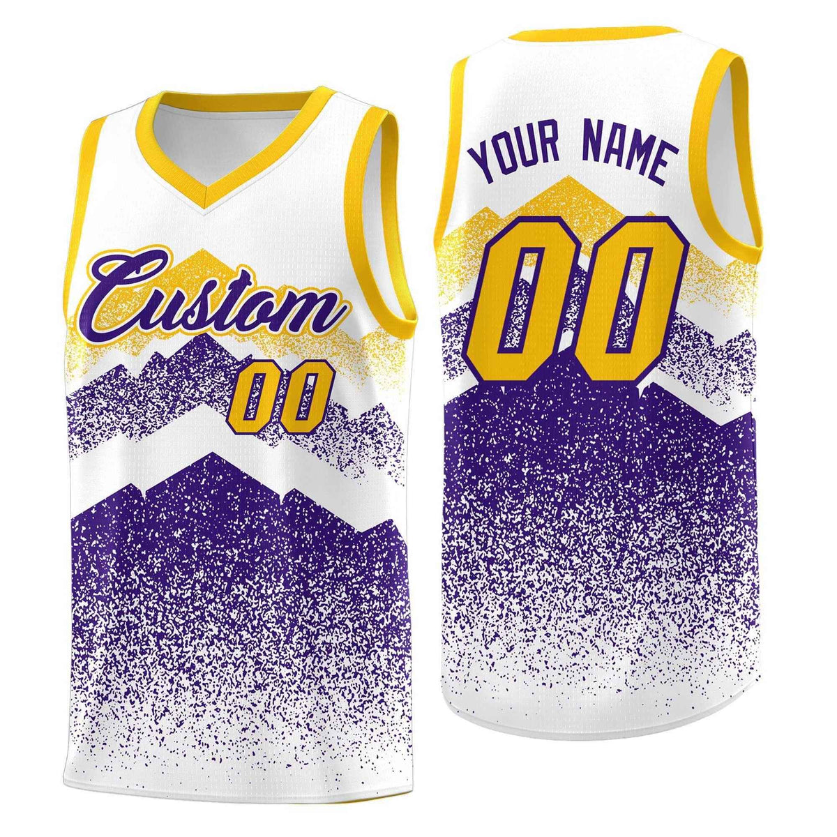 Custom Youth Basketball Jerseys White Purple Gradient Mountain Design Uniforms