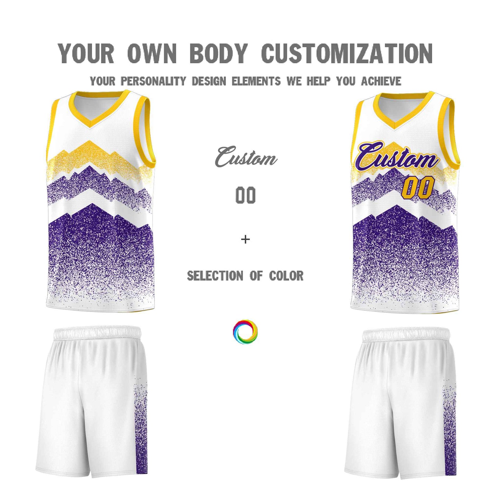 Custom Youth Basketball Jerseys White Purple Gradient Mountain Design Uniforms