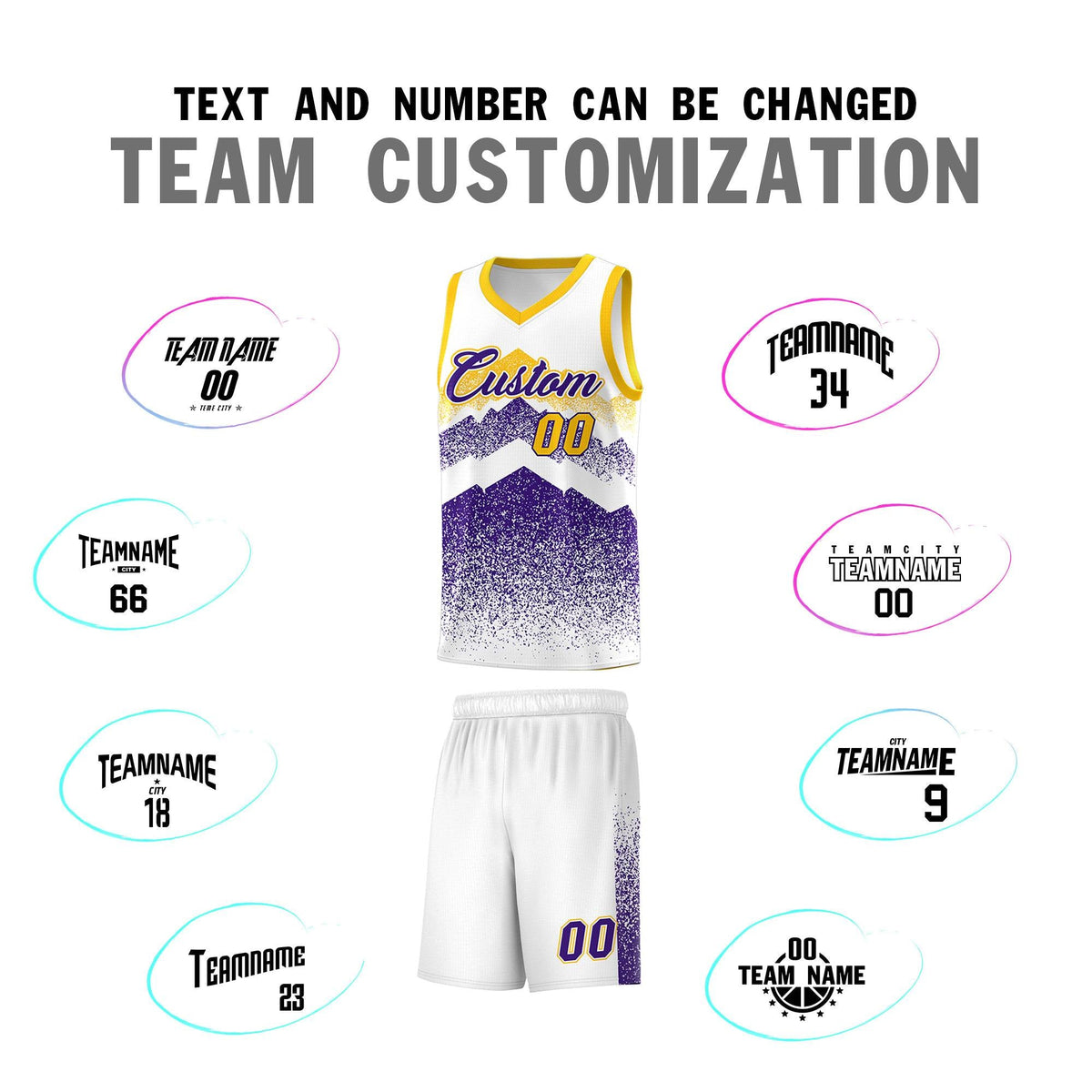 Custom Youth Basketball Jerseys White Purple Gradient Mountain Design Uniforms