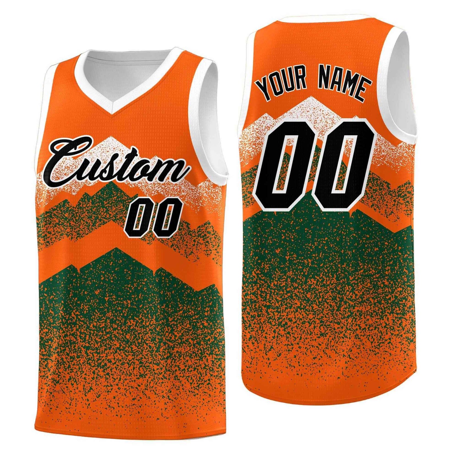 Personalized Youth Basketball Jerseys   Orange Green Gradient Mountain Design Uniforms