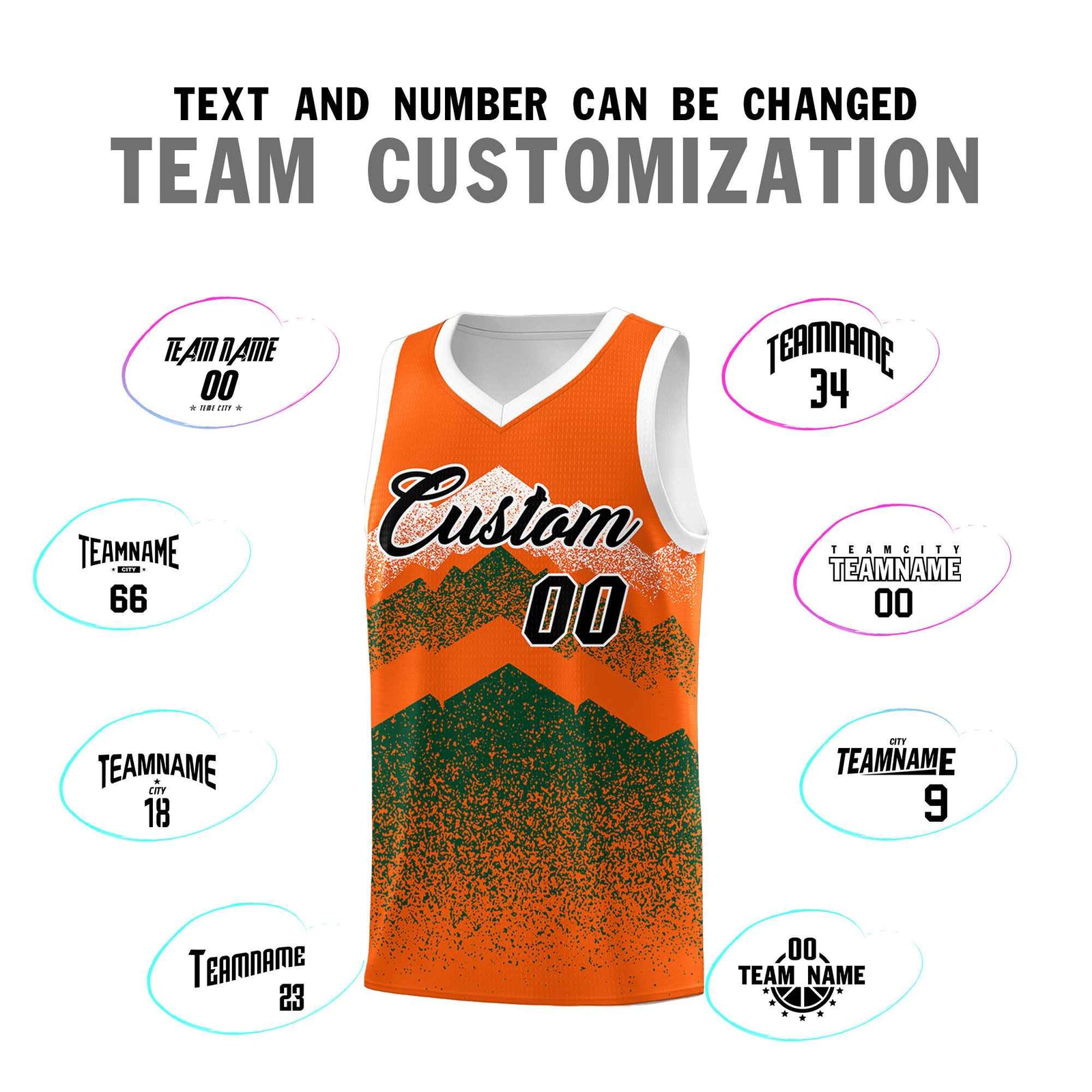 Personalized Youth Basketball Jerseys   Orange Green Gradient Mountain Design Uniforms