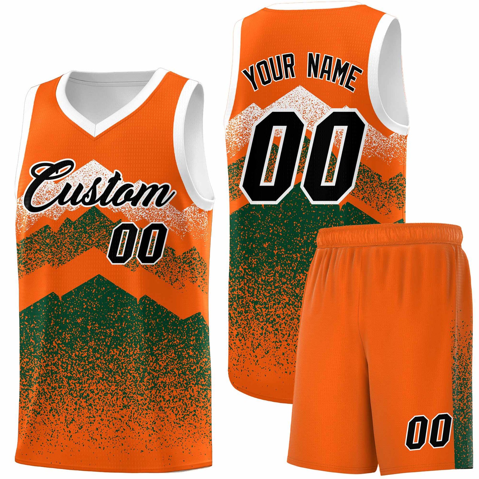 Personalized Youth Basketball Jerseys   Orange Green Gradient Mountain Design Uniforms