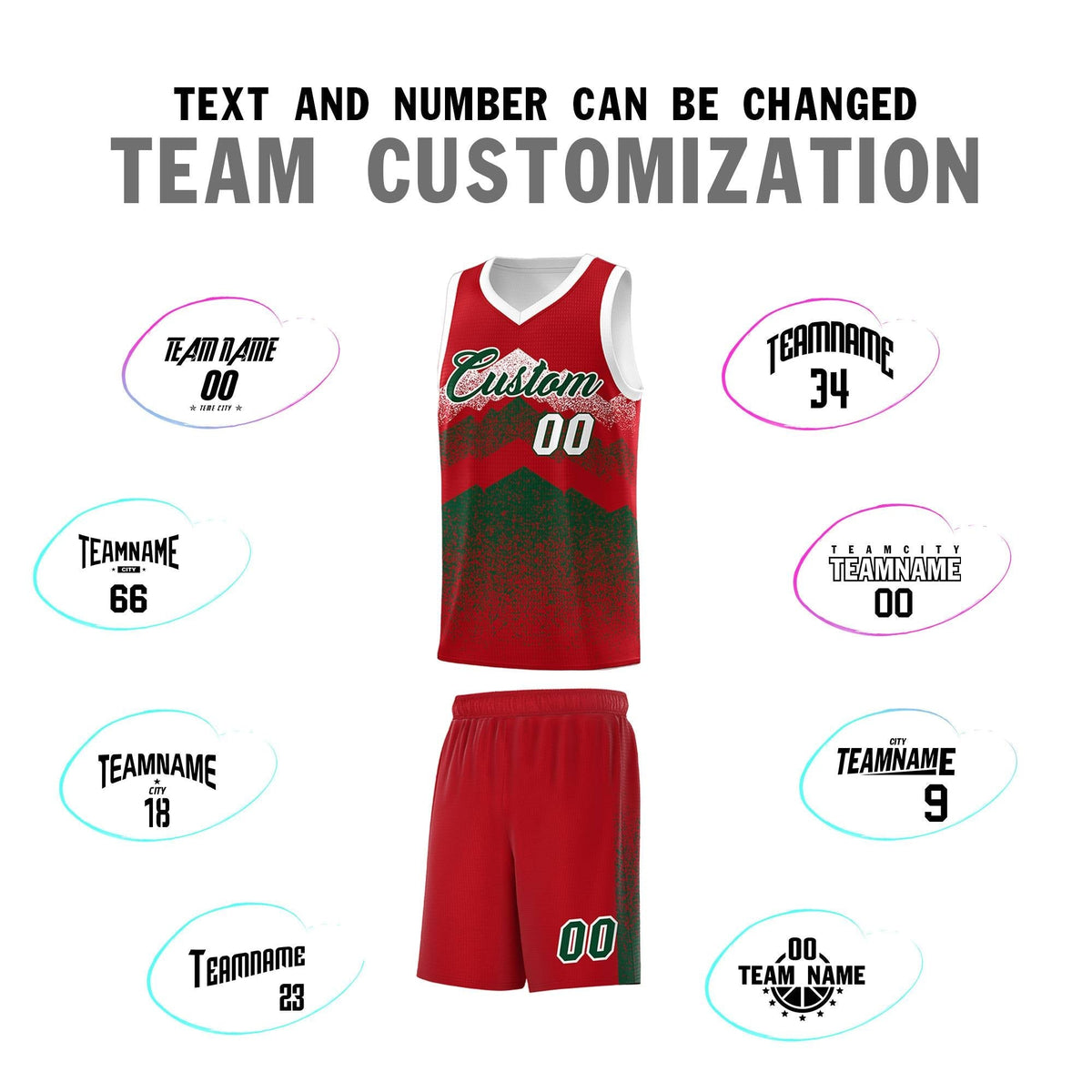 Custom Youth Basketball Jerseys Red Green Gradient Mountain Design Uniforms
