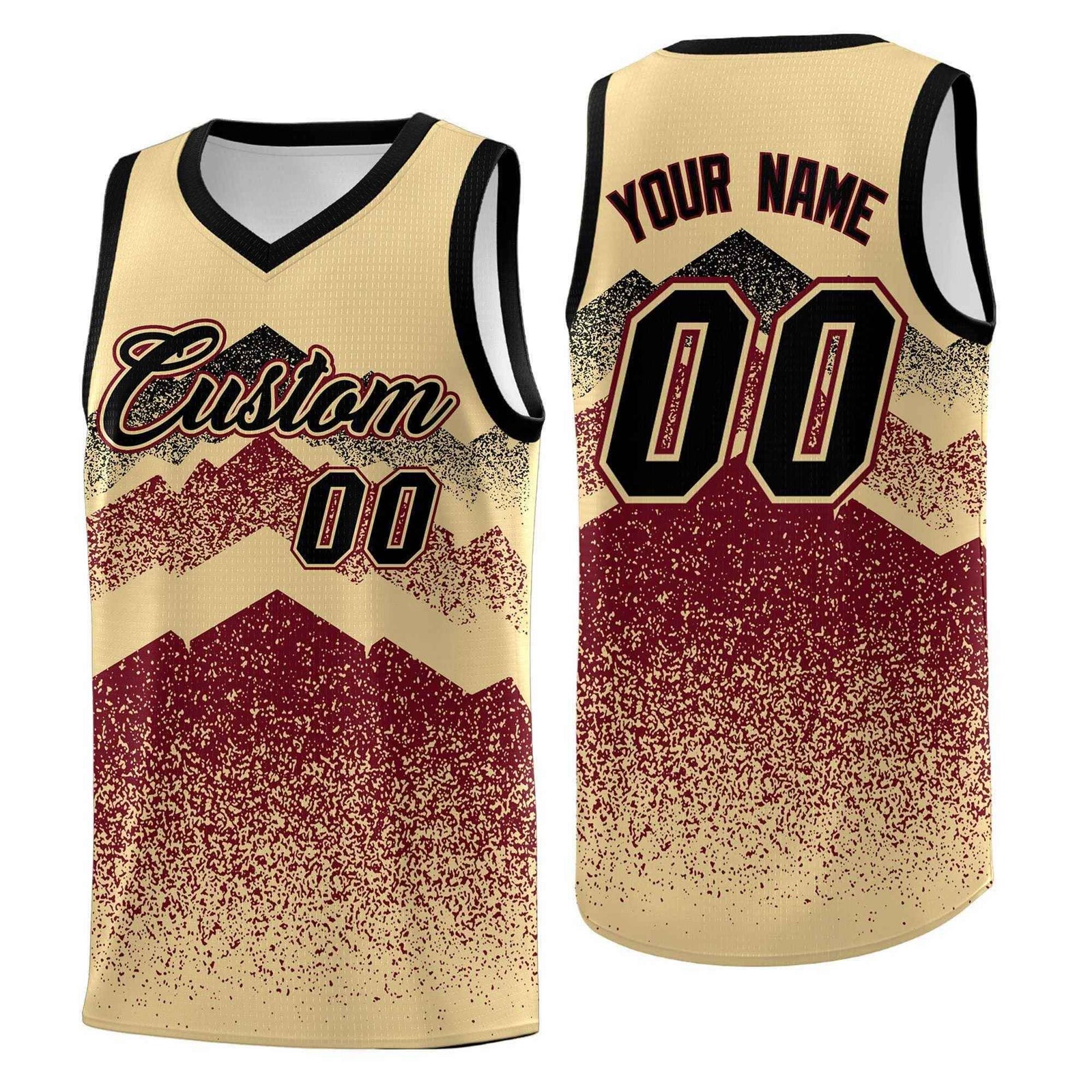 Personalized Youth Basketball Jerseys   Khaki Crimson Gradient Mountain Design Uniforms