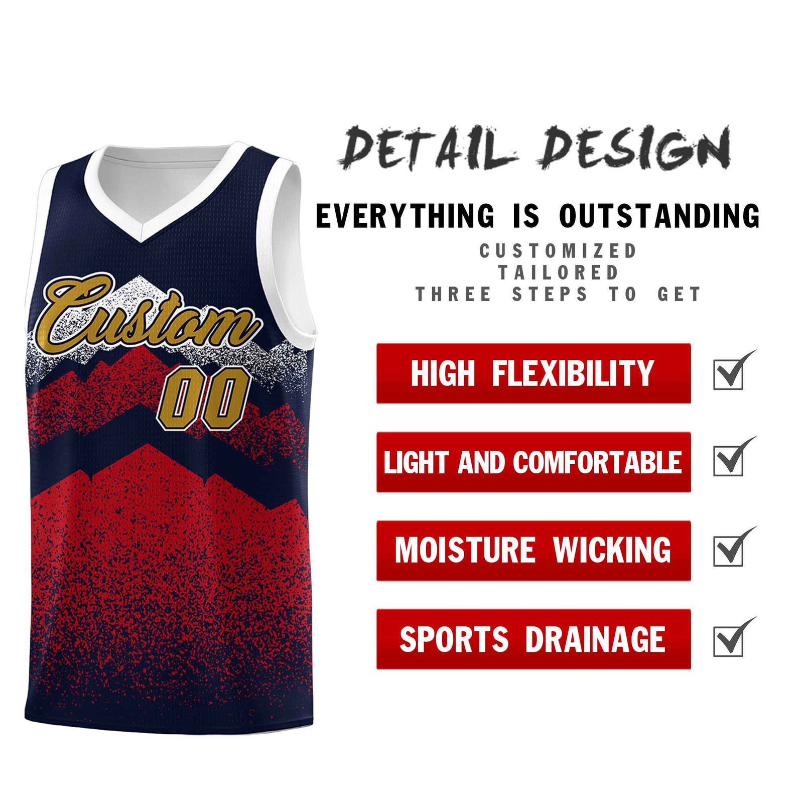 Personalized Youth Basketball Jerseys   Navy Red Gradient Mountain Design Uniforms