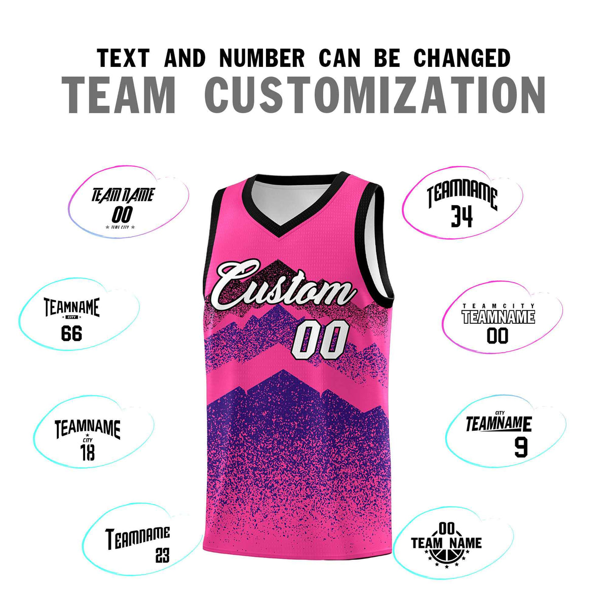 Personalized Youth Basketball Jerseys   Pink Purple Gradient Mountain Design Uniforms