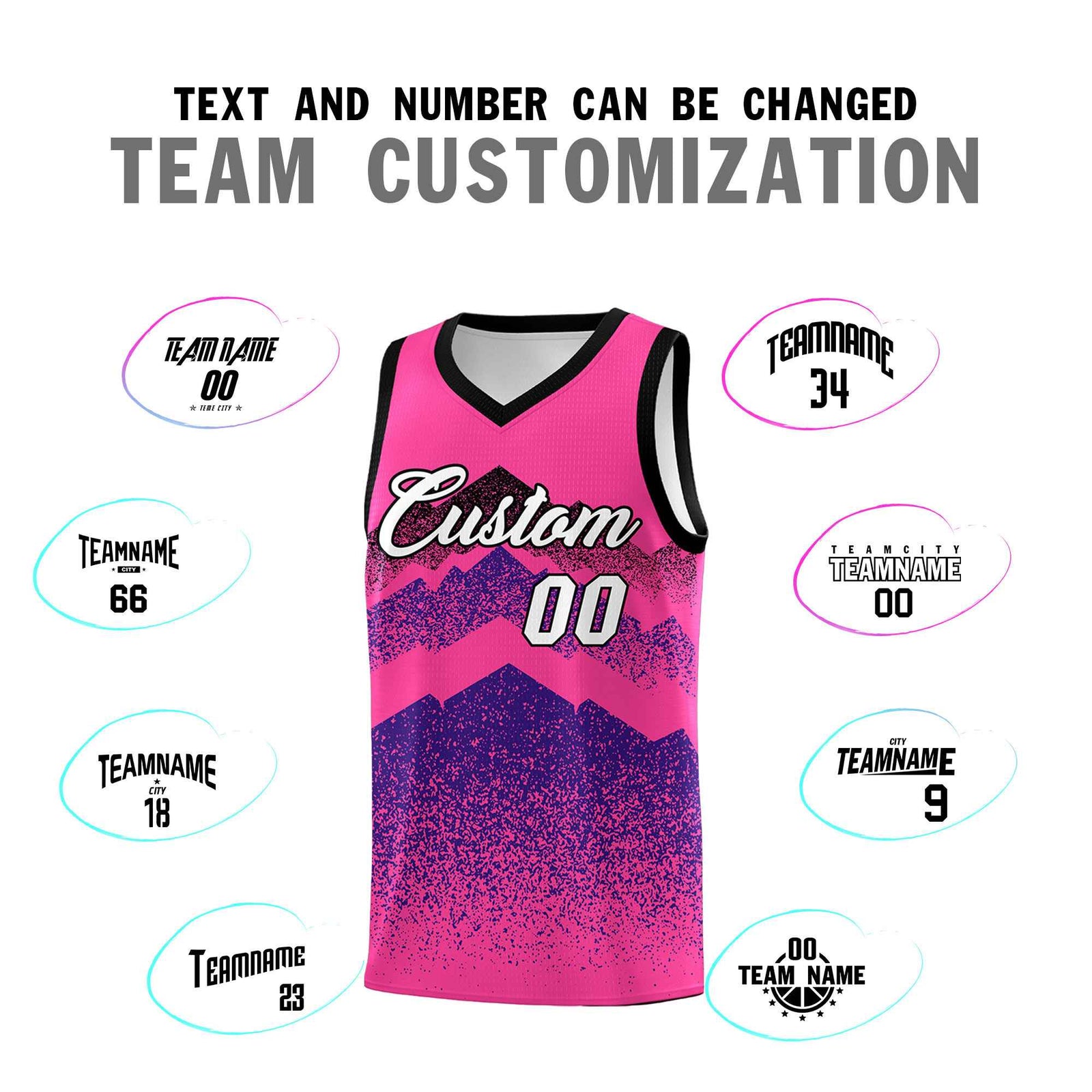 Personalized Youth Basketball Jerseys   Pink Purple Gradient Mountain Design Uniforms