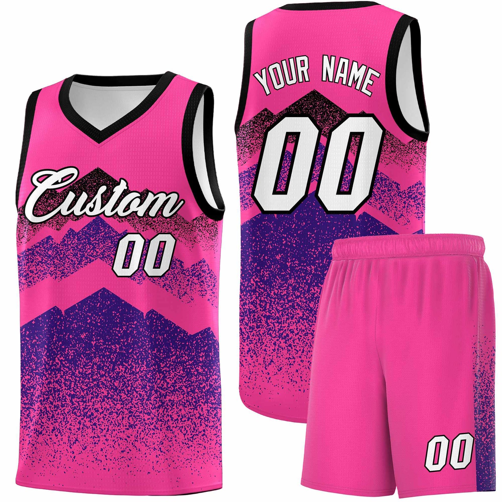 Personalized Youth Basketball Jerseys   Pink Purple Gradient Mountain Design Uniforms