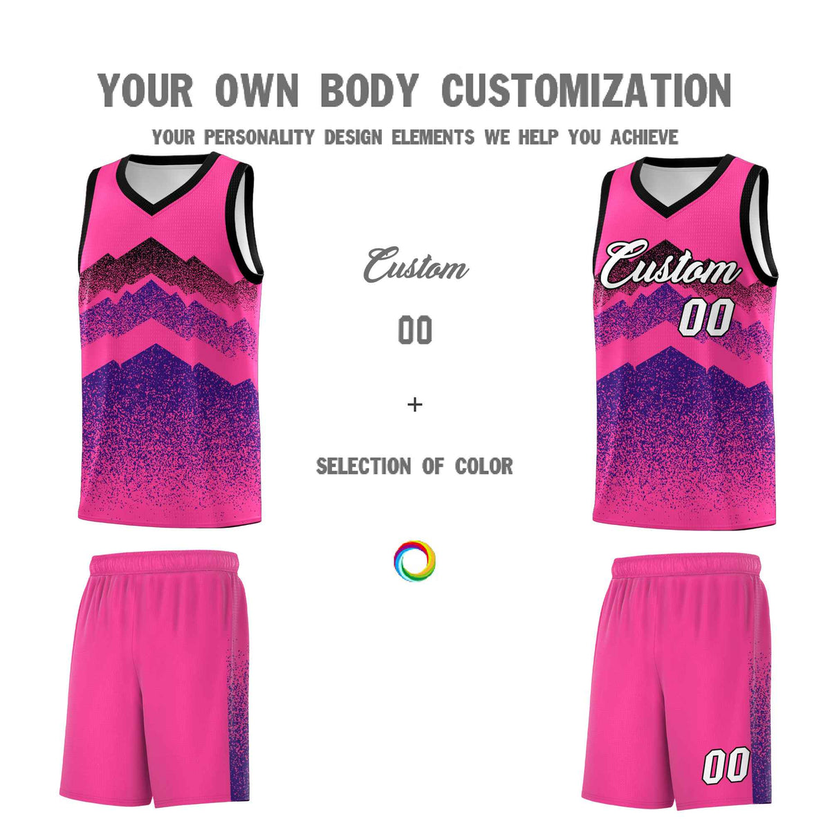 Personalized Youth Basketball Jerseys   Pink Purple Gradient Mountain Design Uniforms