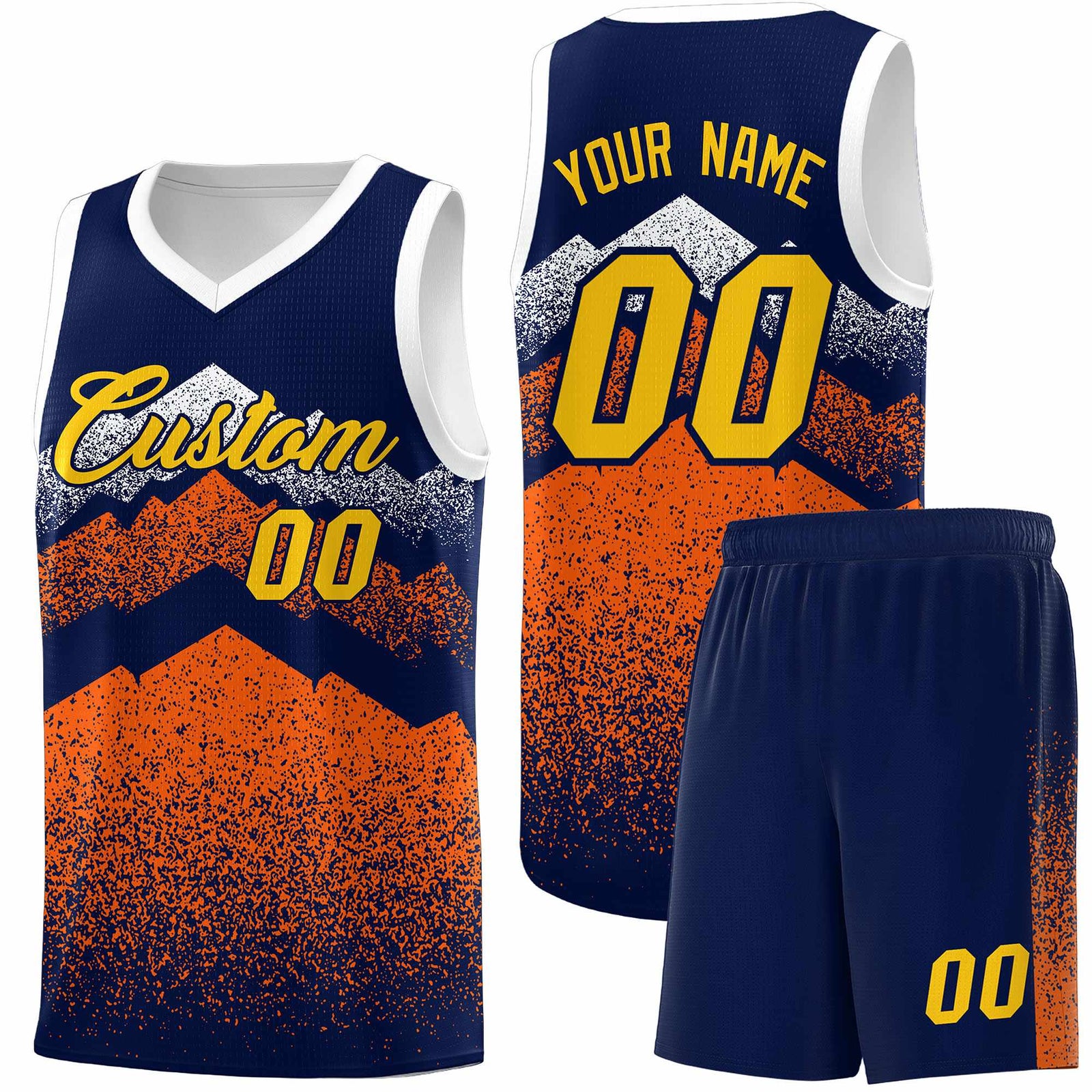 Personalized Youth Basketball Jerseys   Navy Orange Gradient Mountain Design Uniforms