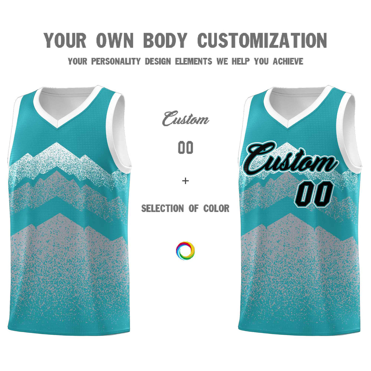 Custom Youth Basketball Jerseys Teal Silver Gradient Mountain Design Uniforms