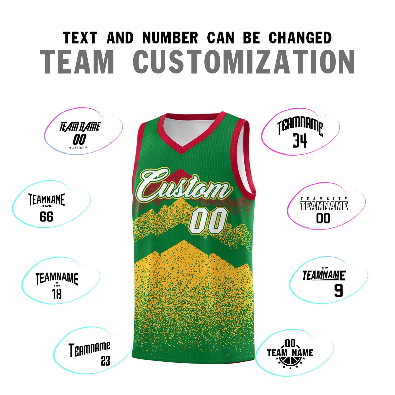 Custom Youth Basketball Jerseys Kelly Green Gold Gradient Mountain Design Uniforms