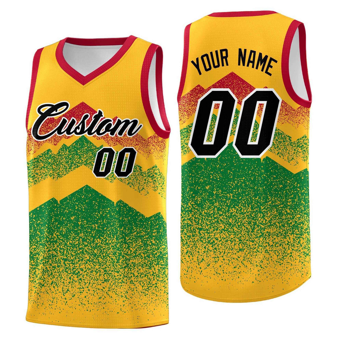 Personalized Youth Basketball Jerseys   Gold Kelly Green Gradient Mountain Design Uniforms