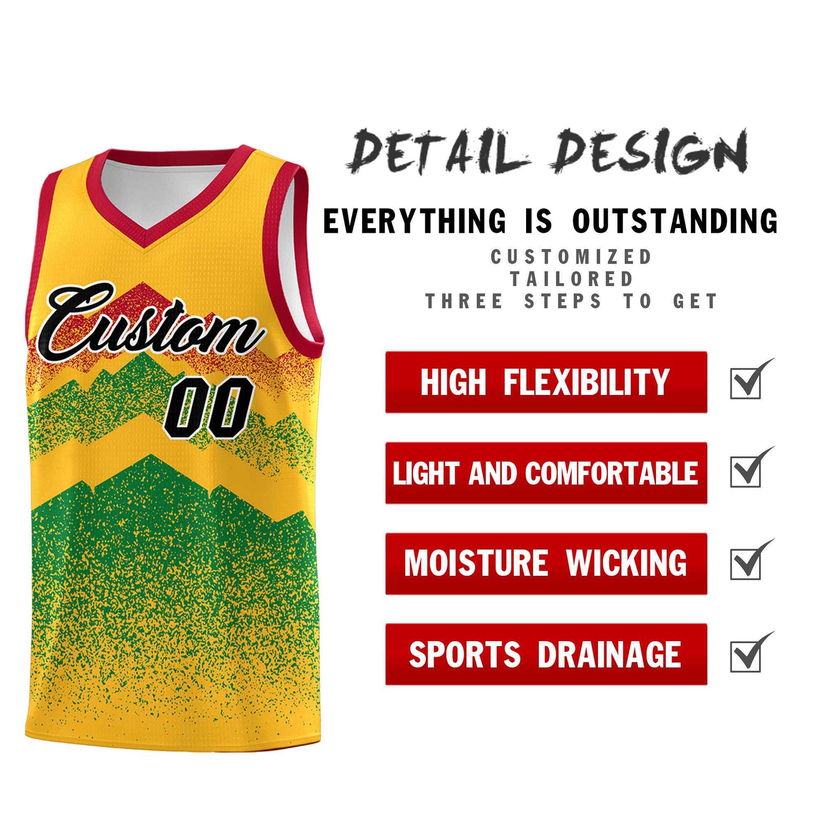 Personalized Youth Basketball Jerseys   Gold Kelly Green Gradient Mountain Design Uniforms