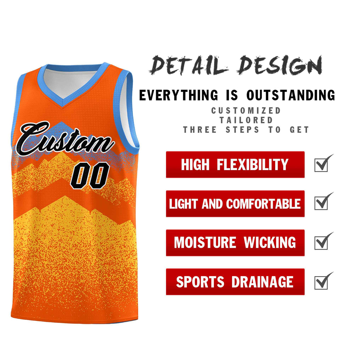 Custom Youth Basketball Jerseys Orange Gold Gradient Mountain Design Uniforms