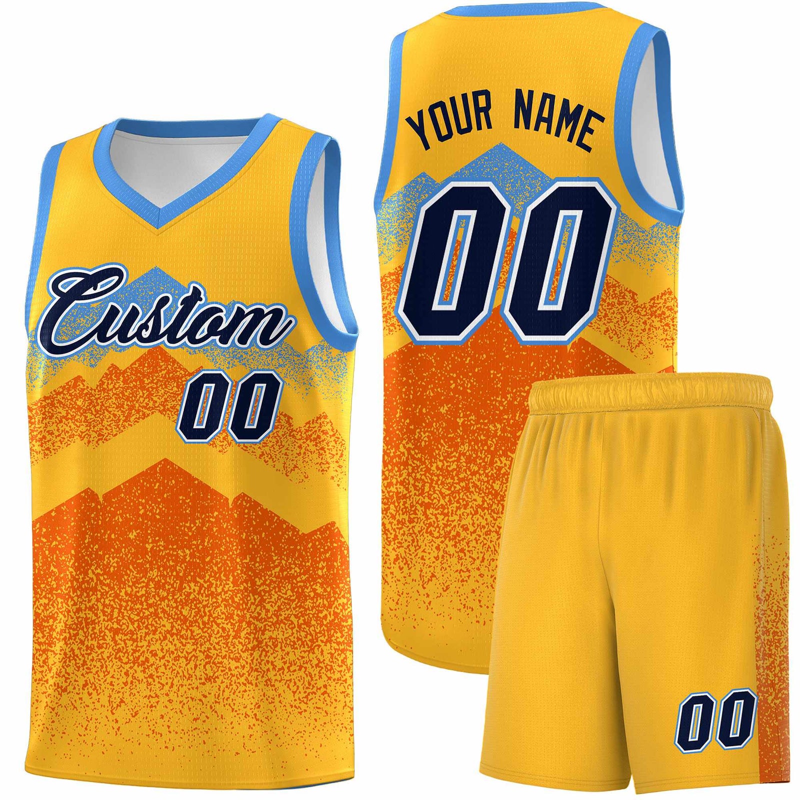 Custom Youth Basketball Jerseys Gold Orange Gradient Mountain Design Uniforms