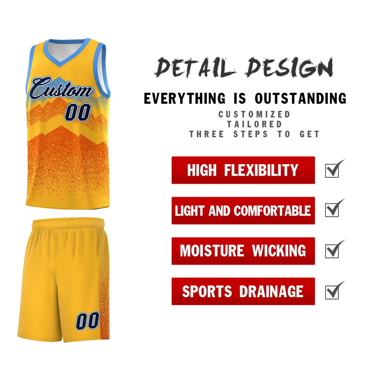 Custom Youth Basketball Jerseys Gold Orange Gradient Mountain Design Uniforms