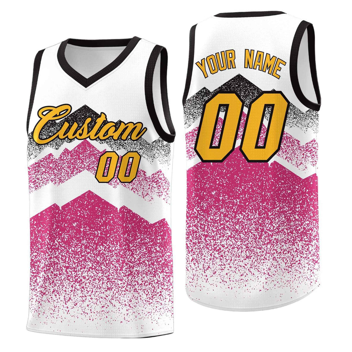 Personalized Youth Basketball Jerseys   White Rose Red Gradient Mountain Design Uniforms