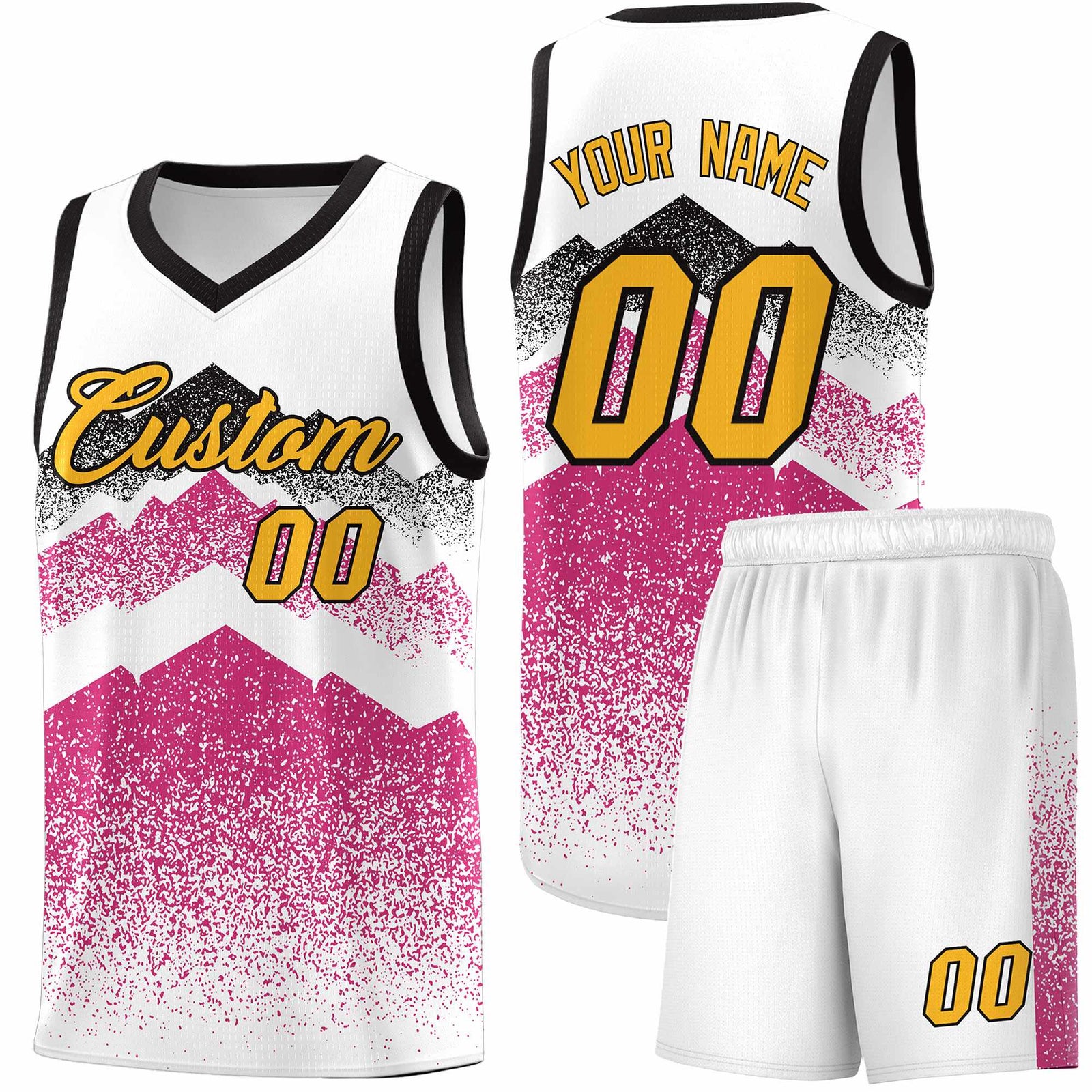 Personalized Youth Basketball Jerseys   White Rose Red Gradient Mountain Design Uniforms