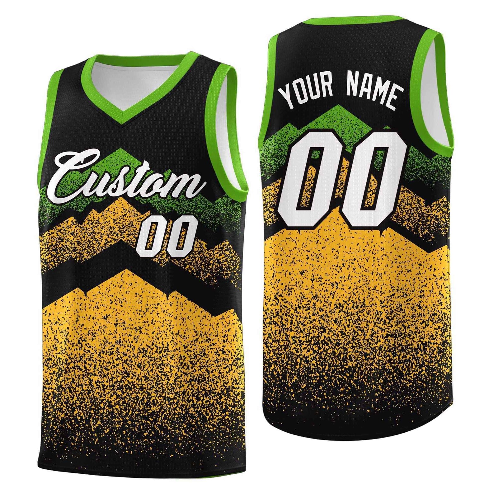 Personalized Youth Basketball Jerseys   Black Gold Gradient Mountain Design Uniforms