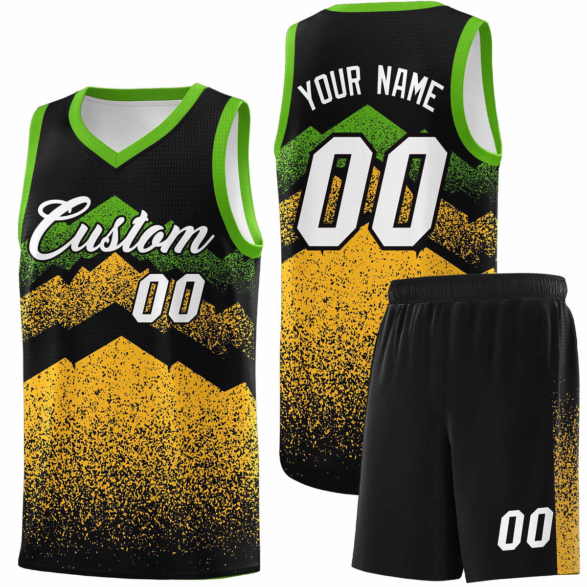Personalized Youth Basketball Jerseys   Black Gold Gradient Mountain Design Uniforms