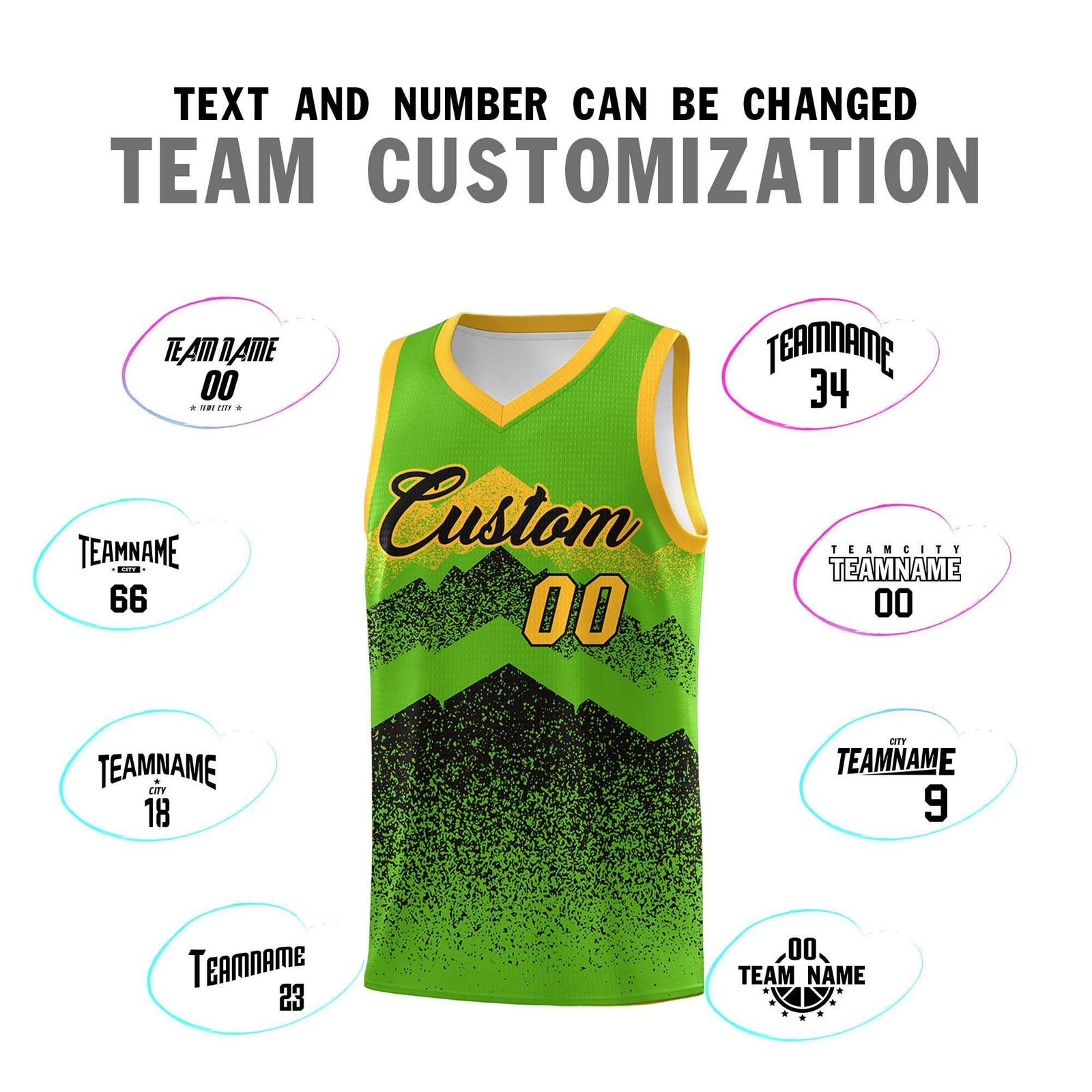 Custom Youth Basketball Jerseys Green Black Gradient Mountain Design Uniforms