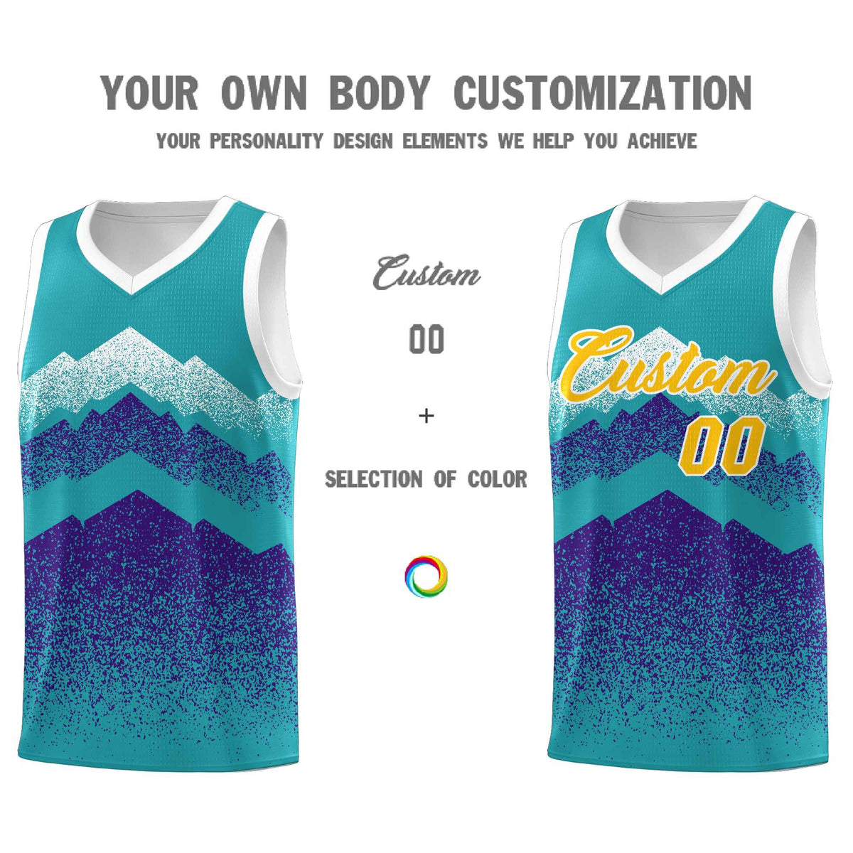 Personalized Youth Basketball Jerseys   Aqua Purple Gradient Mountain Design Uniforms