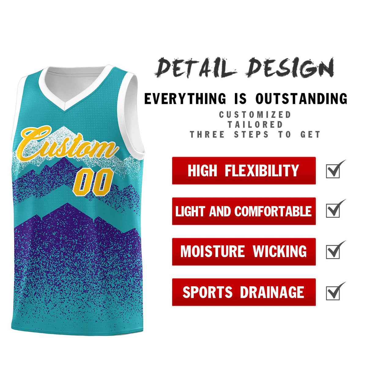 Personalized Youth Basketball Jerseys   Aqua Purple Gradient Mountain Design Uniforms