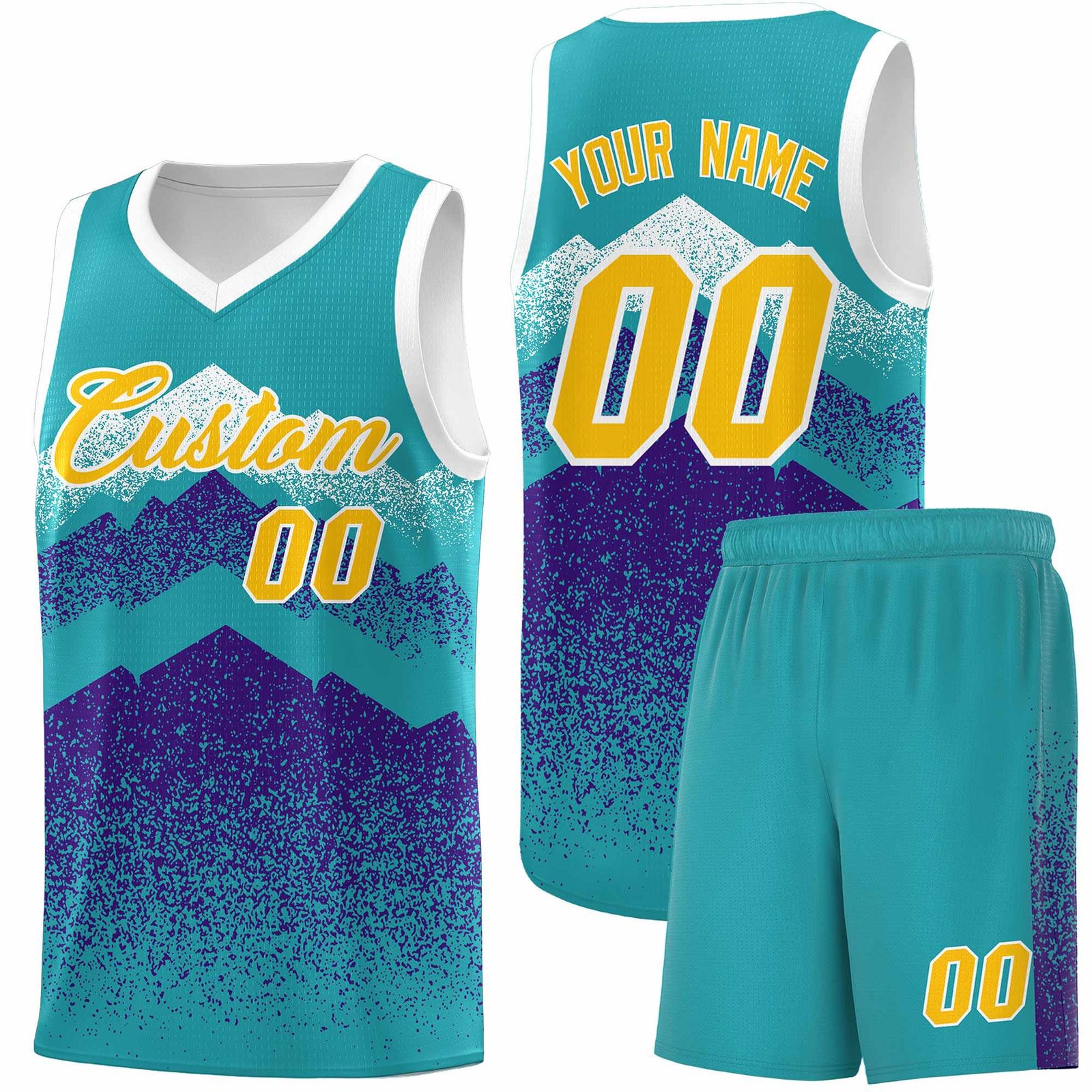 Personalized Youth Basketball Jerseys   Aqua Purple Gradient Mountain Design Uniforms