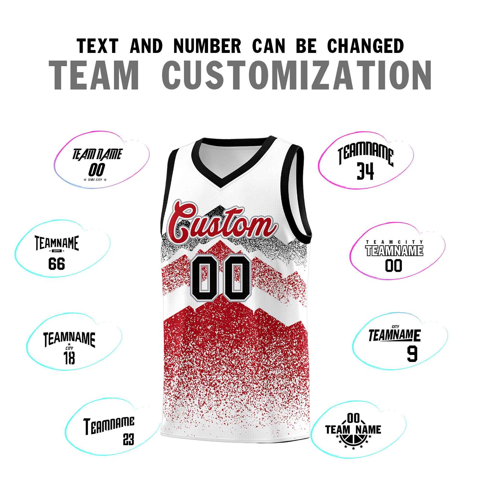 Personalized Youth Basketball Jerseys   White Red Gradient Mountain Design Uniforms