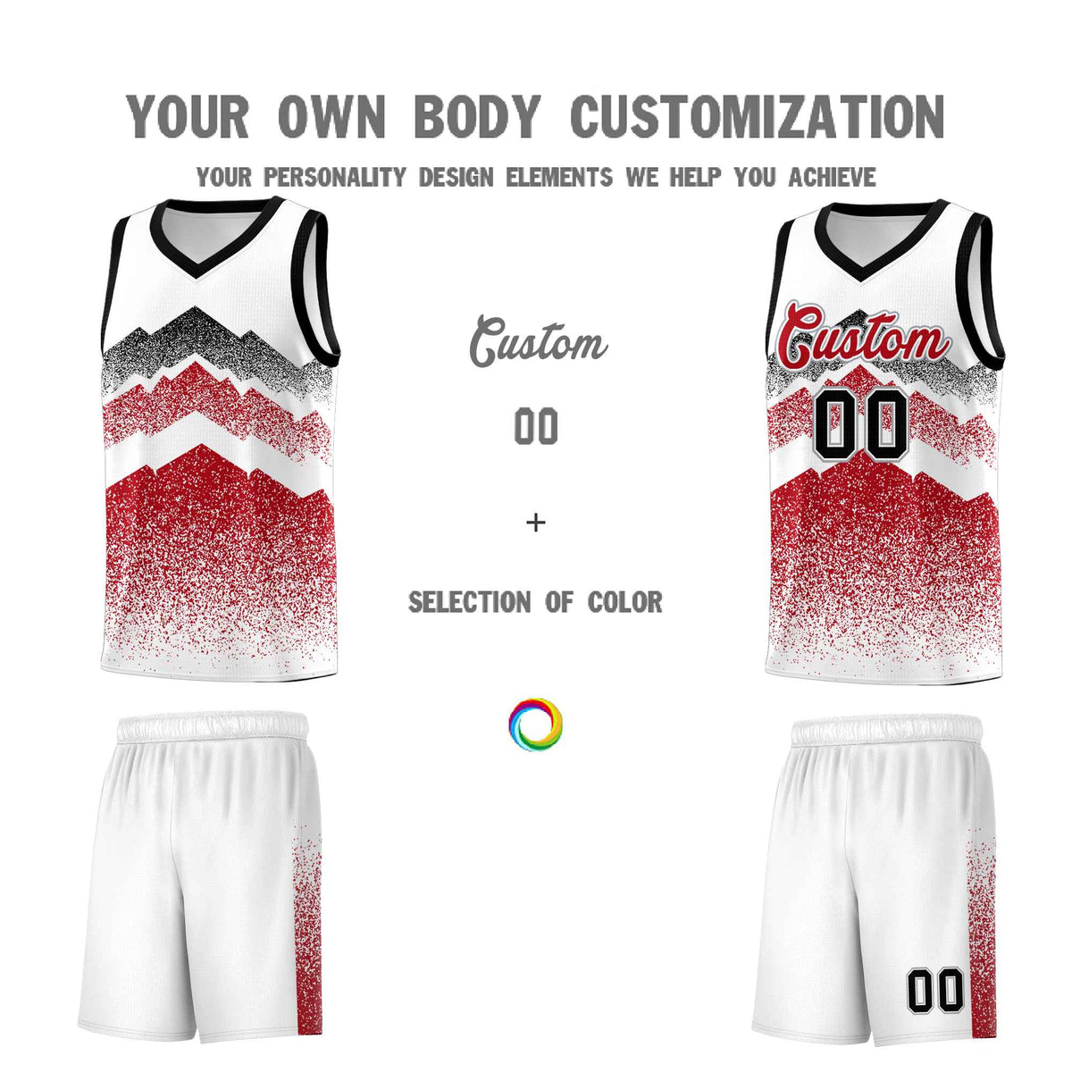 Personalized Youth Basketball Jerseys   White Red Gradient Mountain Design Uniforms