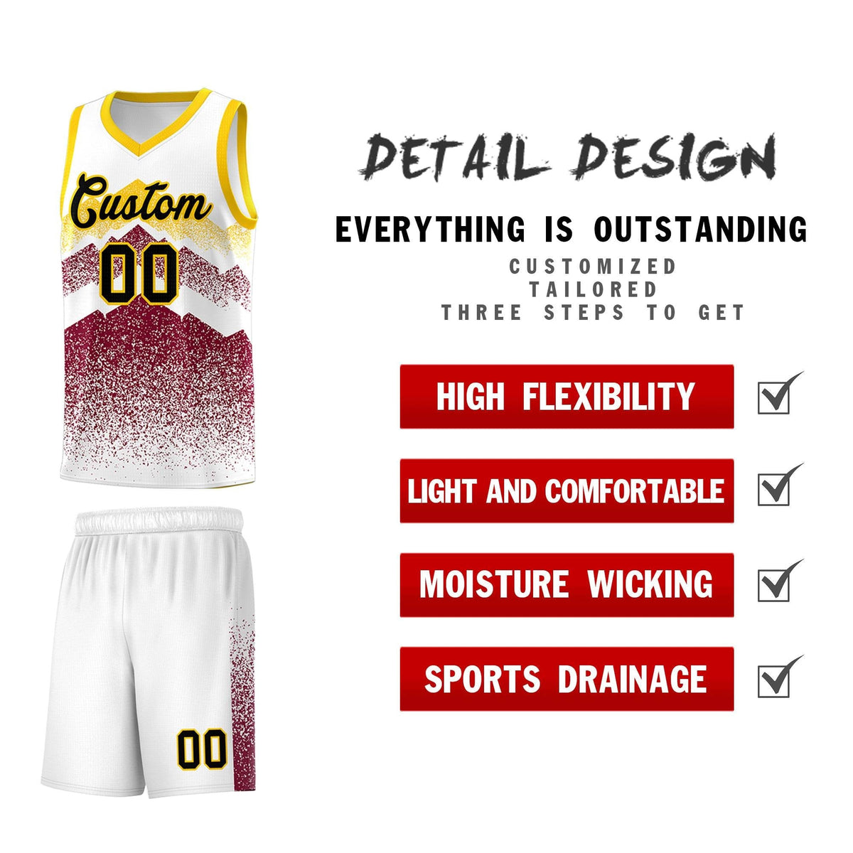 Personalized Youth Basketball Jerseys   White Crimson Gradient Mountain Design Uniforms