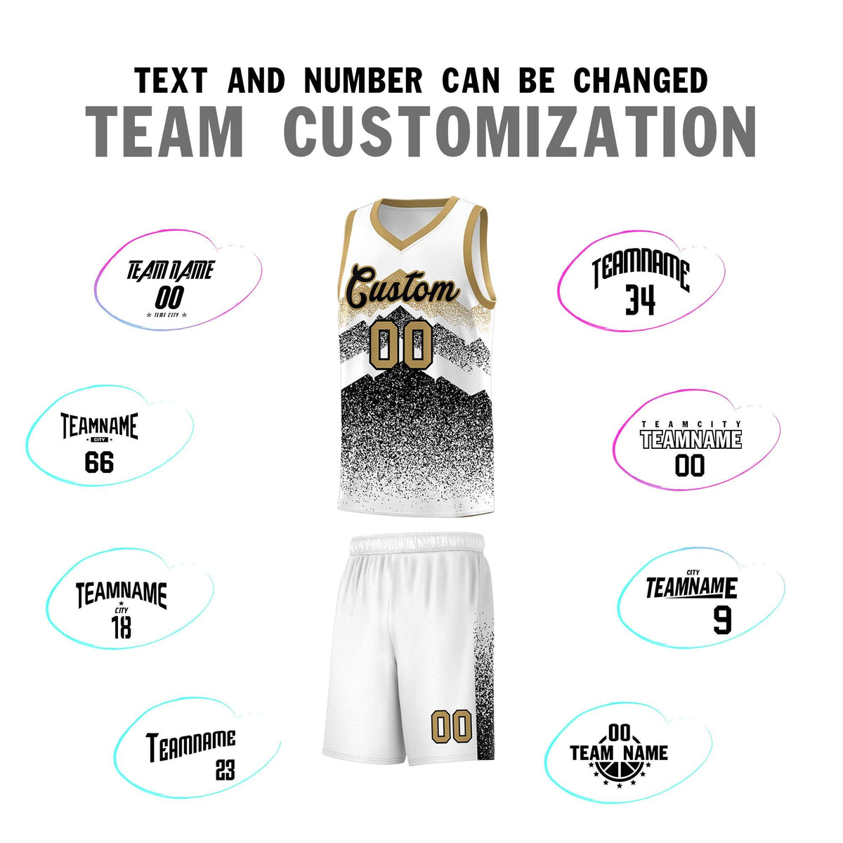 Custom Youth Basketball Jerseys White Black Gradient Mountain Design Uniforms