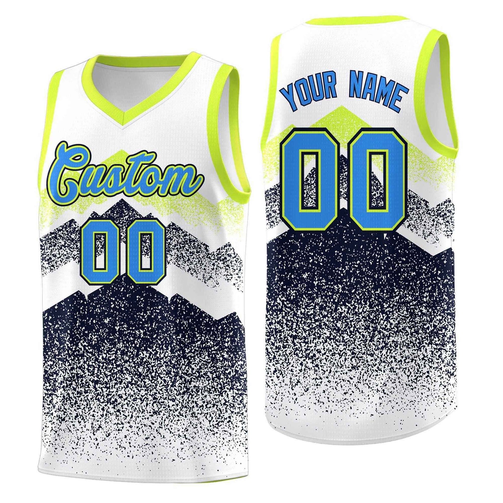 Personalized Youth Basketball Jerseys   White Navy Gradient Mountain Design Uniforms