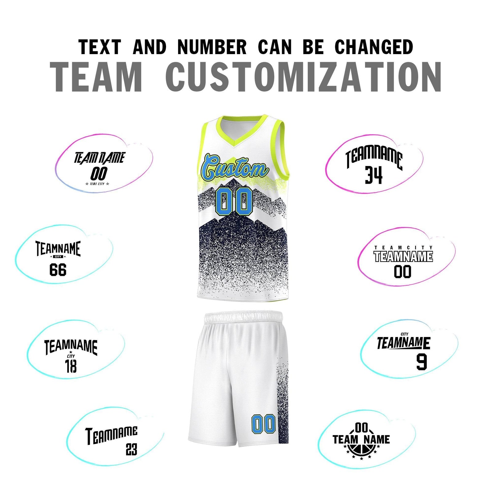 Personalized Youth Basketball Jerseys   White Navy Gradient Mountain Design Uniforms