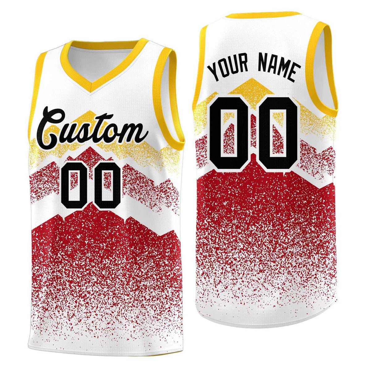 Custom Youth Basketball Jerseys White Red Gradient Mountain Design Uniforms