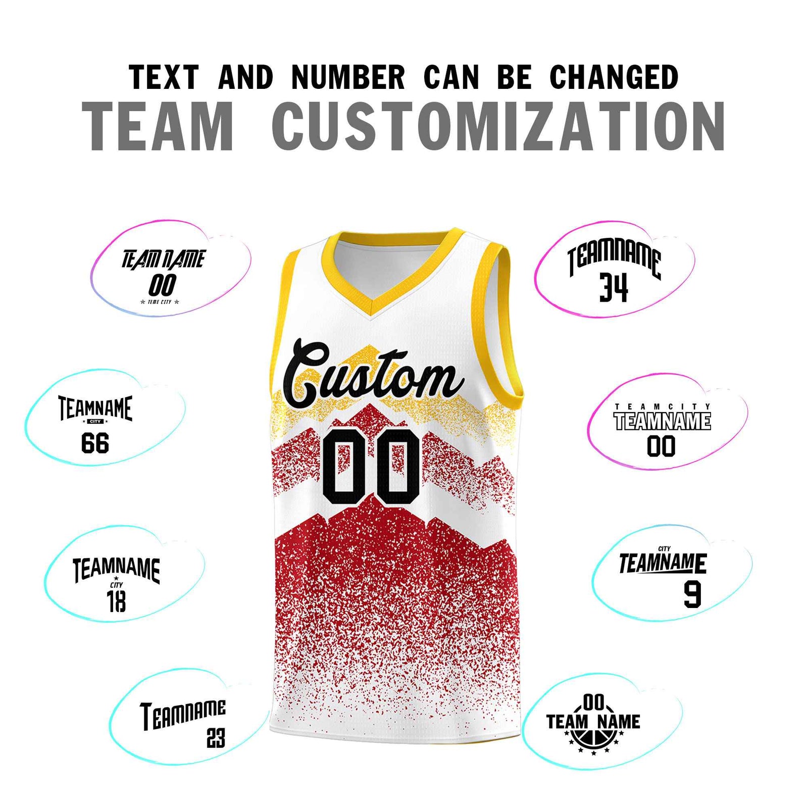 Custom Youth Basketball Jerseys White Red Gradient Mountain Design Uniforms