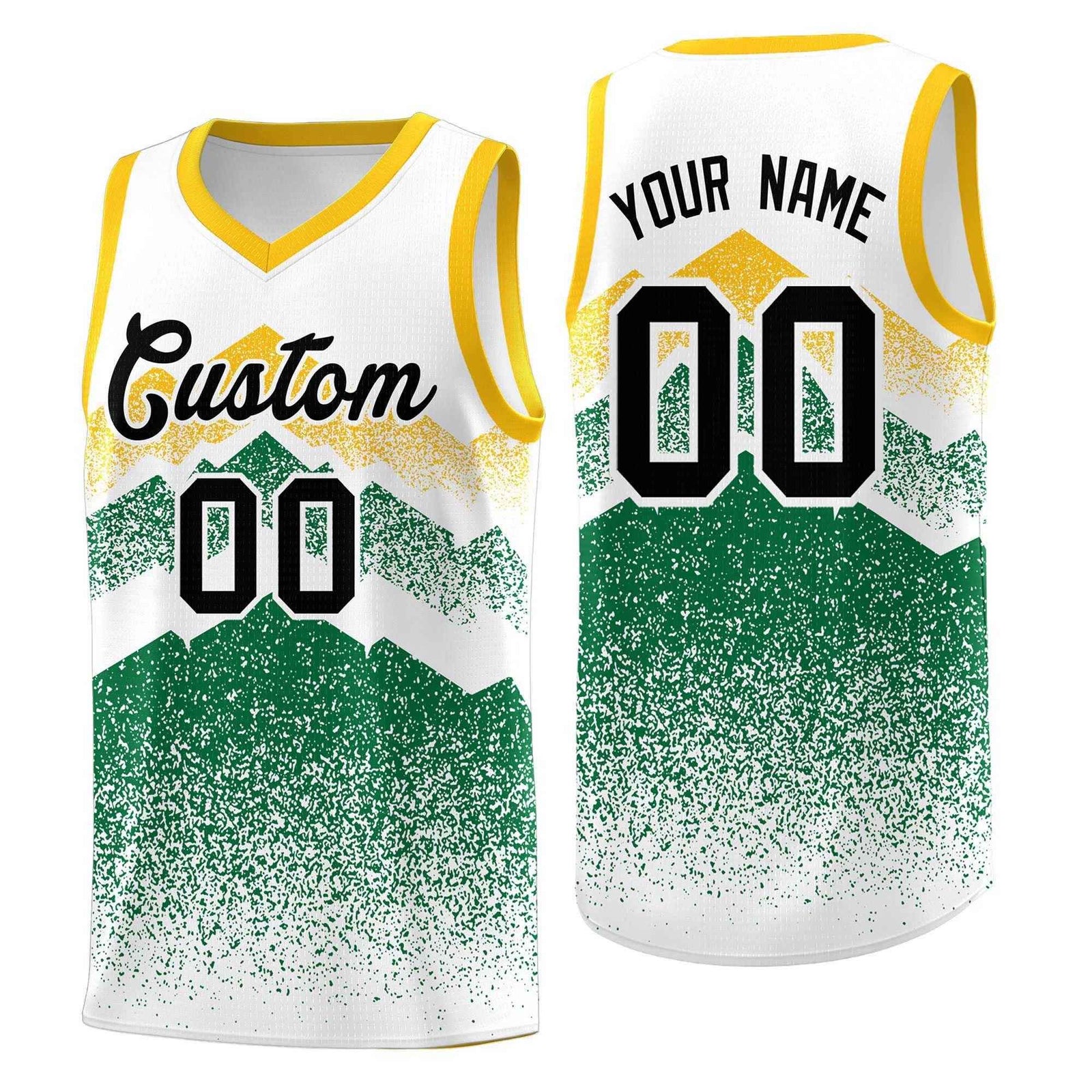 Personalized Youth Basketball Jerseys   White Kelly Green Gradient Mountain Design Uniforms