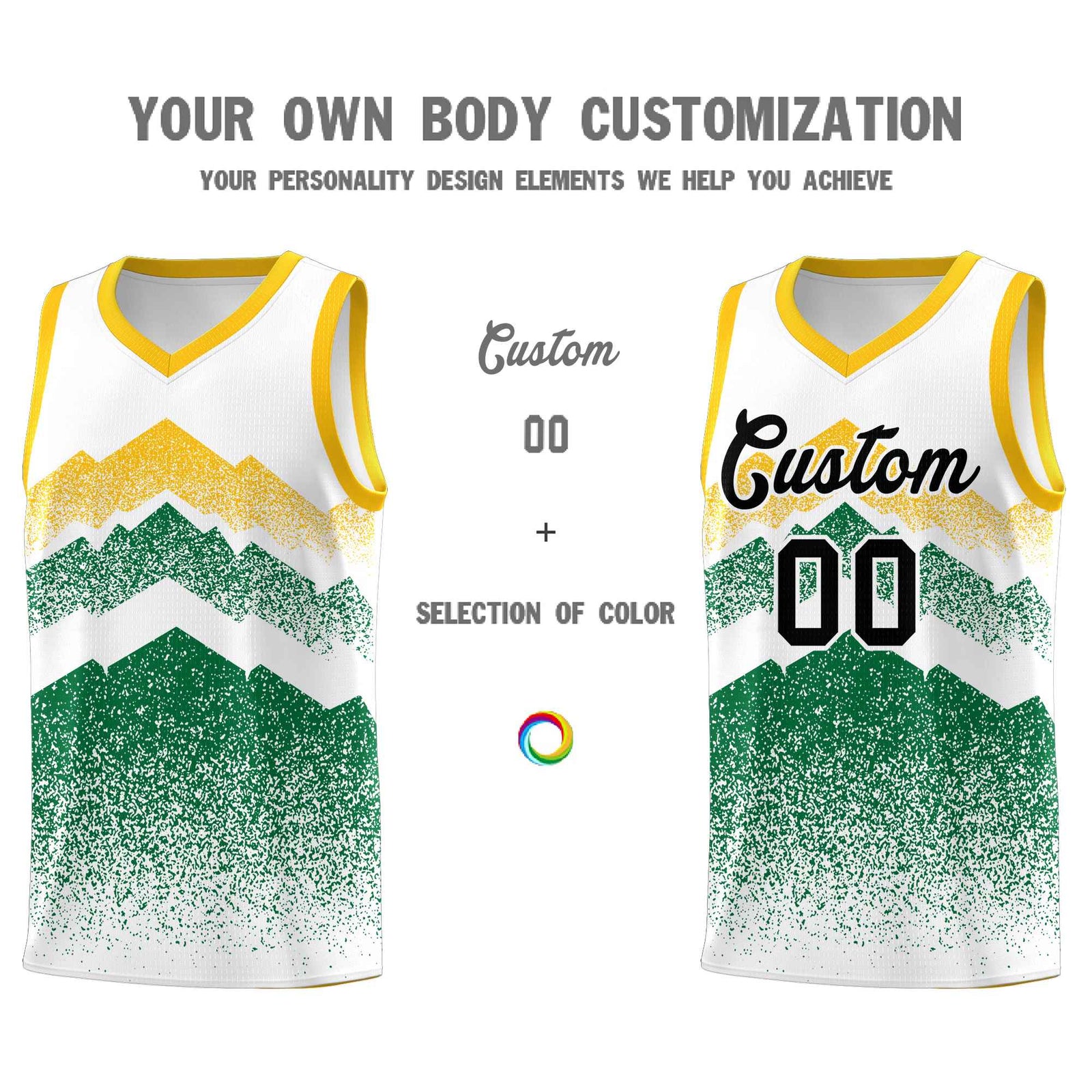 Personalized Youth Basketball Jerseys   White Kelly Green Gradient Mountain Design Uniforms