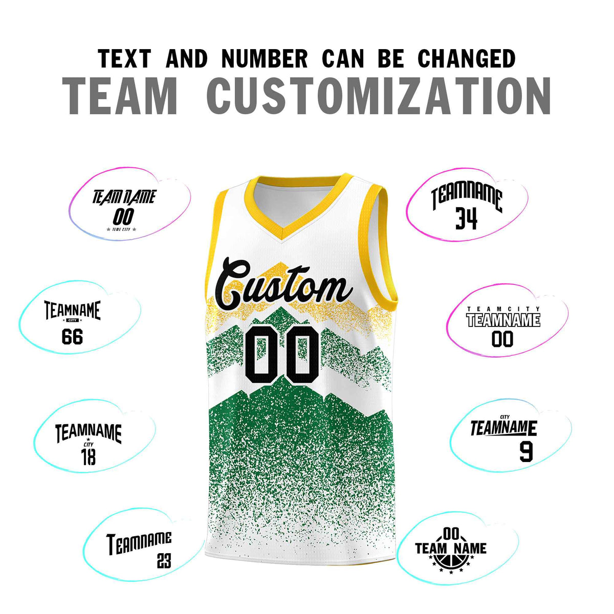 Personalized Youth Basketball Jerseys   White Kelly Green Gradient Mountain Design Uniforms