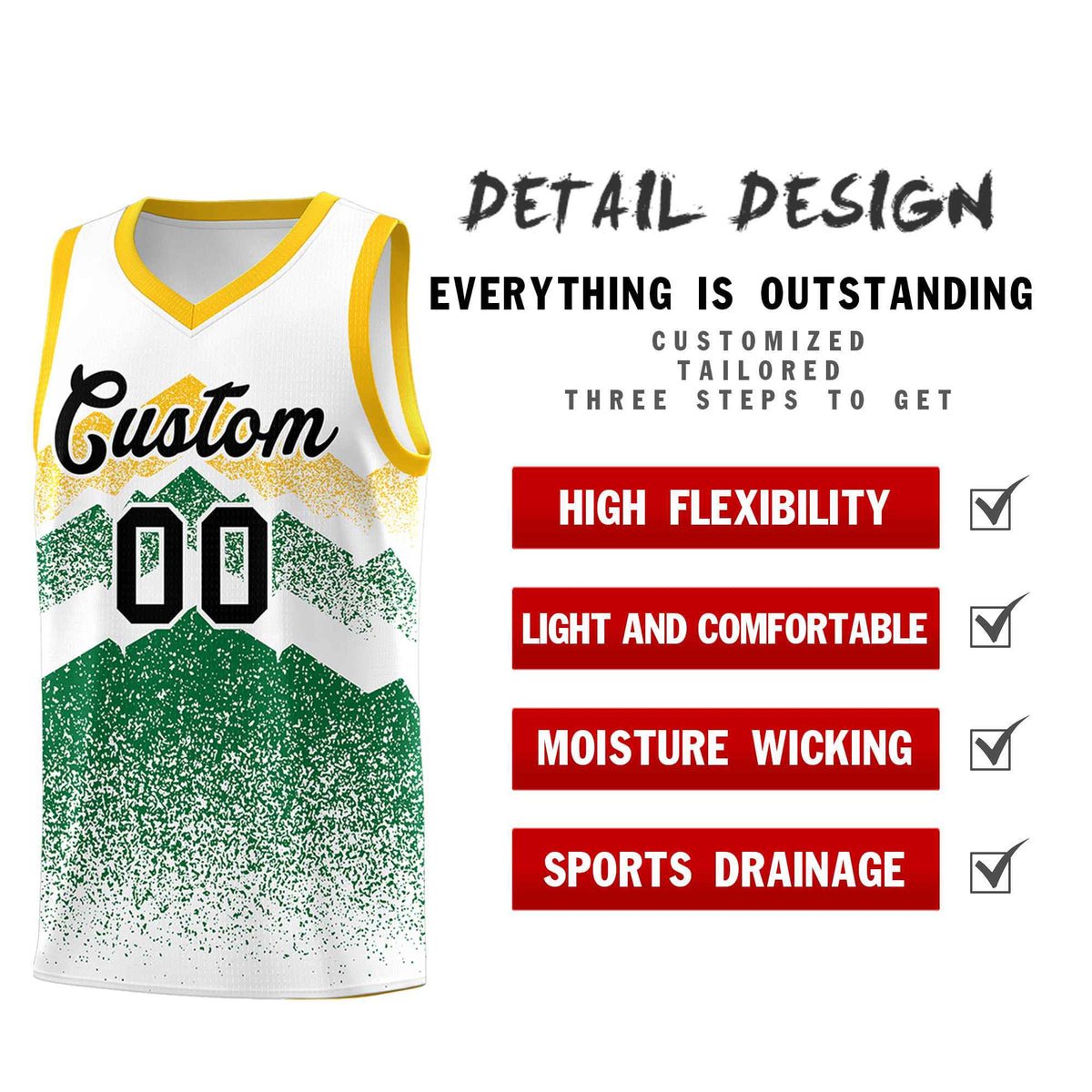 Personalized Youth Basketball Jerseys   White Kelly Green Gradient Mountain Design Uniforms